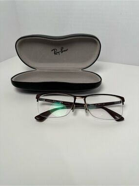Ray-Ban Brown & Silver Semi-Rim Eyeglasses RB6335 with black hard case.